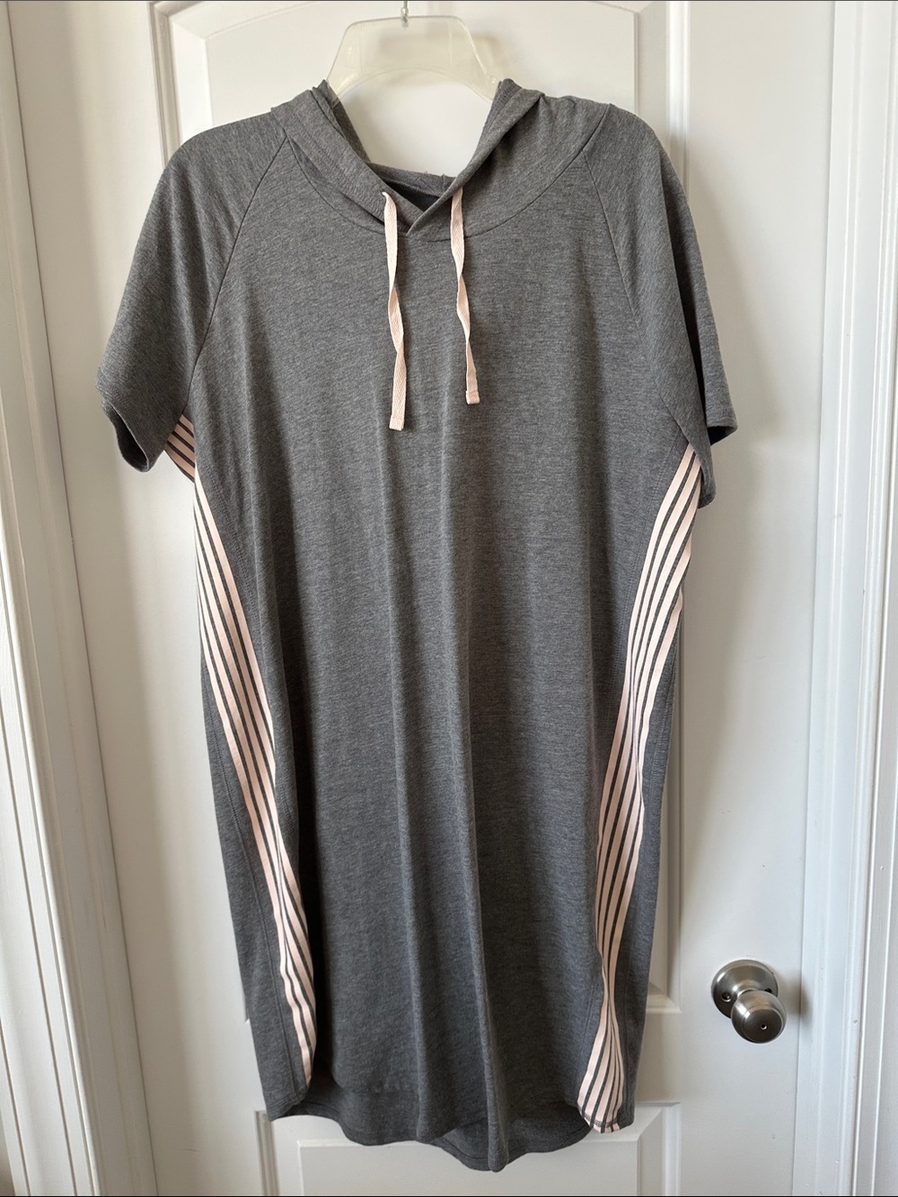 Xersion Gray Hoodie Dress with Pale Pink Stripes